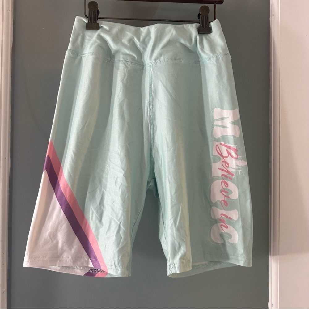Disney biker shorts Light Blue “Believe in Magic” Graphic